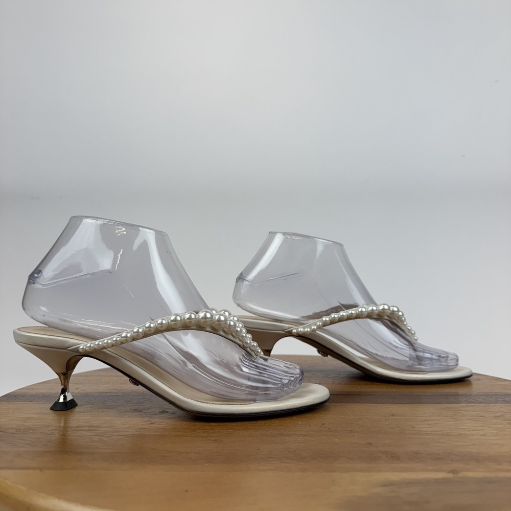 Womens Mach & Mach Sirene Imitation Pearl Ivory Kitten Heel Sandals Size 36.5‎